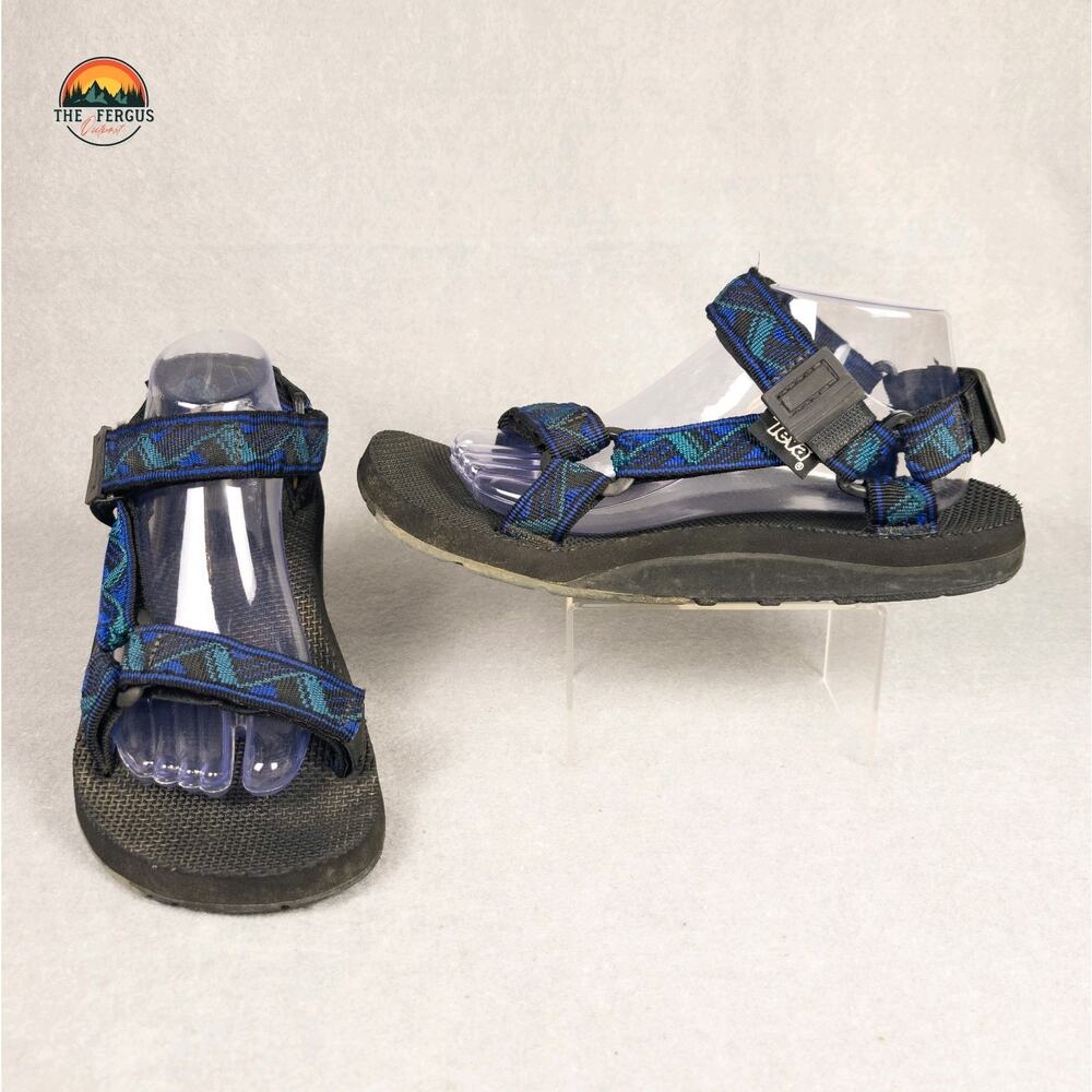 Teva Terra Hiking Water Sandal Black Blue Aztec Straps EUC Comfort Beach Men's 9